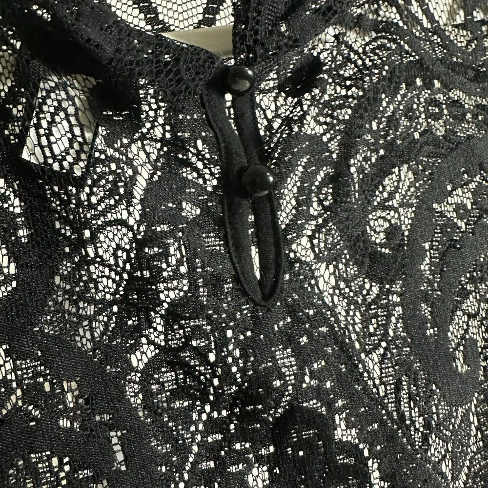 Black Lace High Neck Tank with Long Fringe - Picture 3 of 4